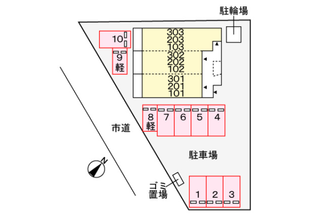 【下関市上新地町のアパートの駐車場】