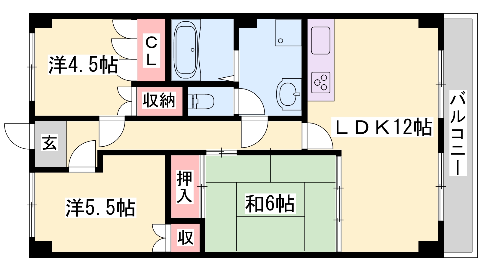 姫路市飾磨区英賀春日町のマンションの間取り