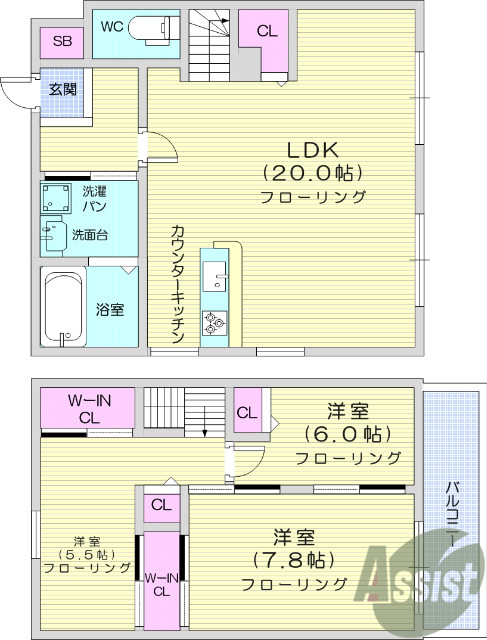 仙台市青葉区広瀬町のアパートの間取り