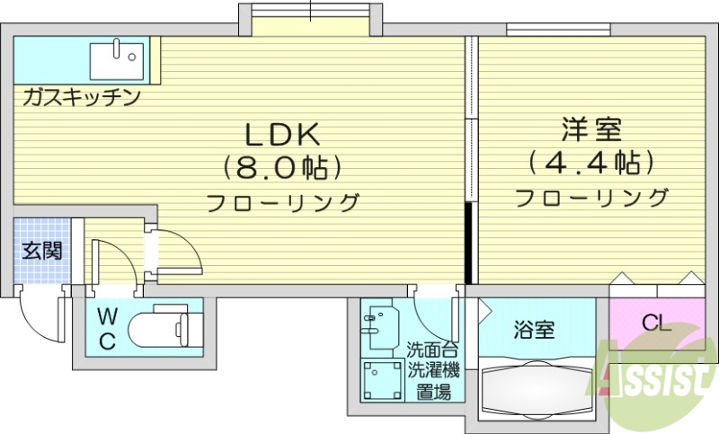 【札幌市北区北二十六条西のアパートの間取り】