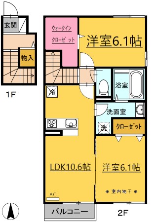 多賀城市山王のアパートの間取り