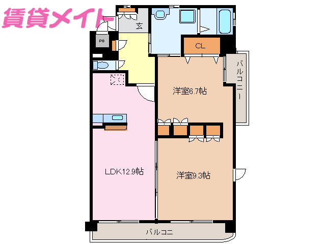 伊勢市神田久志本町のマンションの間取り