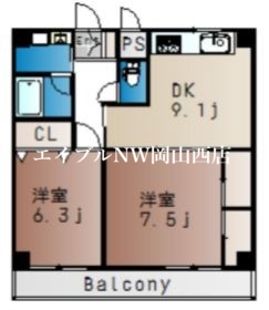 岡山市北区辰巳のマンションの間取り