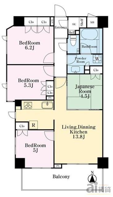 国分寺市東恋ヶ窪のマンションの間取り