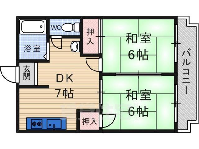 京都市伏見区深草大亀谷大山町のマンションの間取り