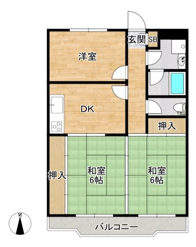 箕面市粟生間谷西のマンションの間取り