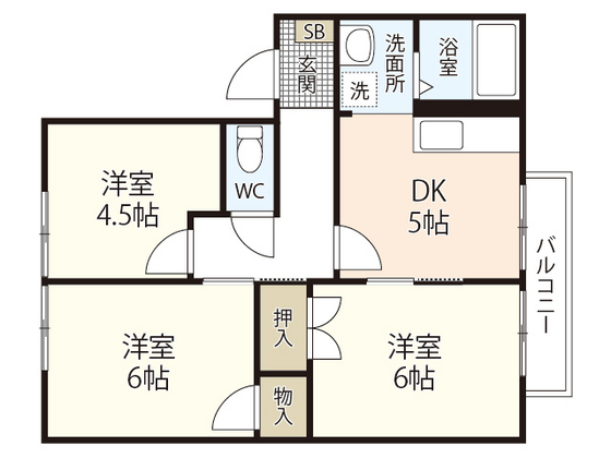 瀬野ハイライフタウンＢ棟の間取り