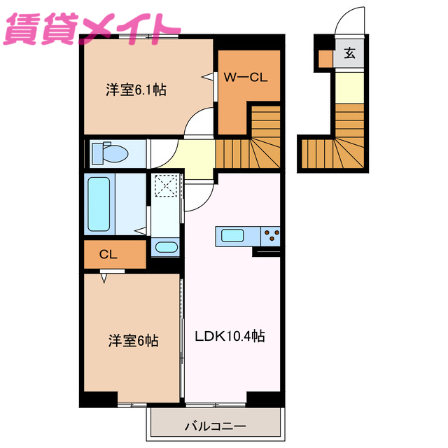 鈴鹿市野町東のアパートの間取り