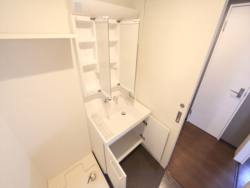 洗面設備　脱衣所　独立洗面台（シャンプードレッサー付）収納スペース有