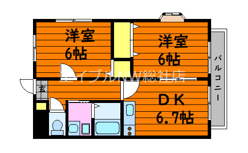 【浅口市鴨方町六条院東のアパートの間取り】