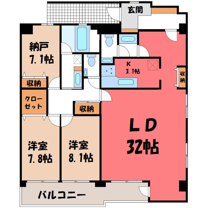 宇都宮市駅前通りのマンションの間取り