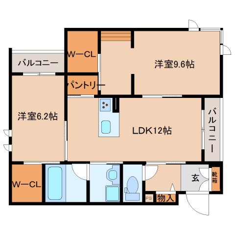 奈良市三条添川町のマンションの間取り