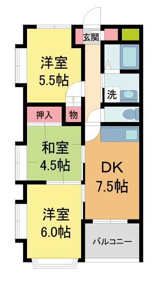 川西市一庫のマンションの間取り