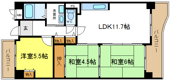 平野北日興マンションの間取り