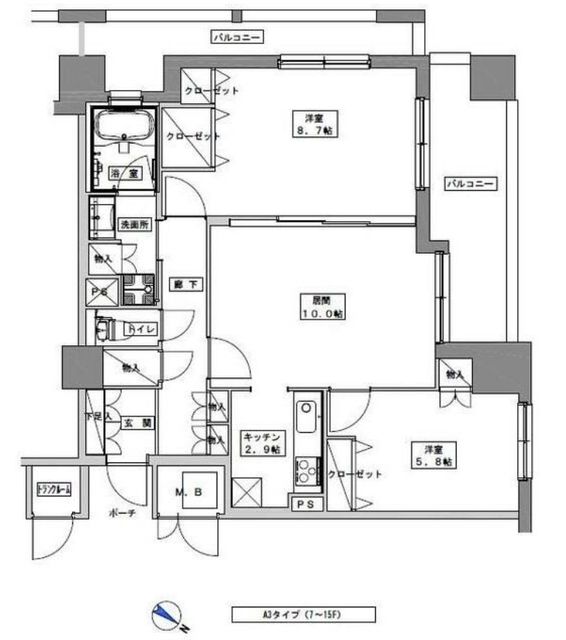 福岡市中央区今泉のマンションの間取り