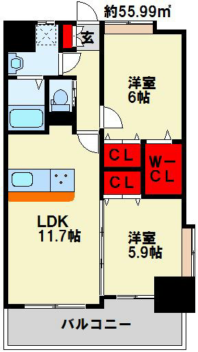 北九州市小倉北区中井口のマンションの間取り