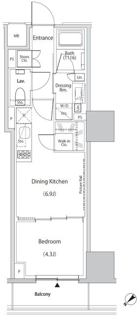 新宿区市谷田町のマンションの間取り