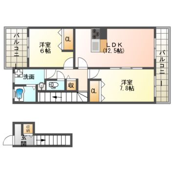 近鉄京都線 小倉駅 徒歩15分 2階建 築15年の間取り写真