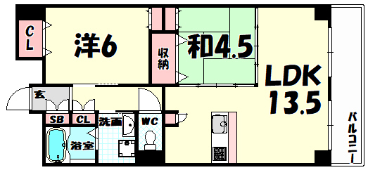 兵庫県神戸市灘区新在家南町３（マンション）の賃貸物件の間取り