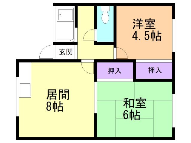 函館市乃木町のアパートの間取り