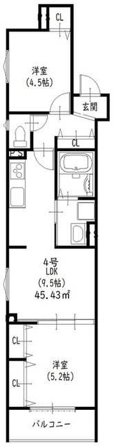 寝屋川市萱島東のアパートの間取り