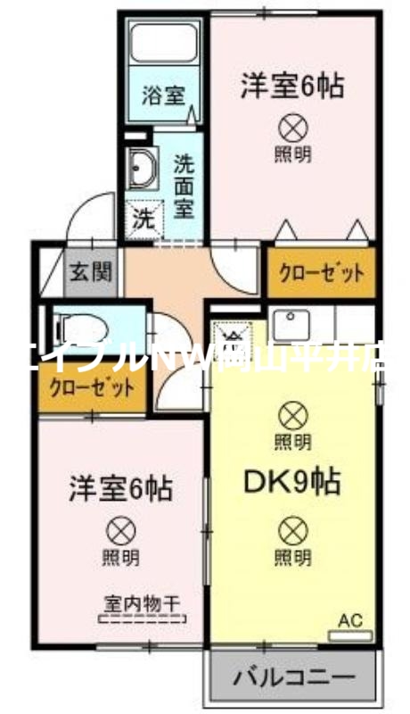 岡山市南区西市のアパートの間取り