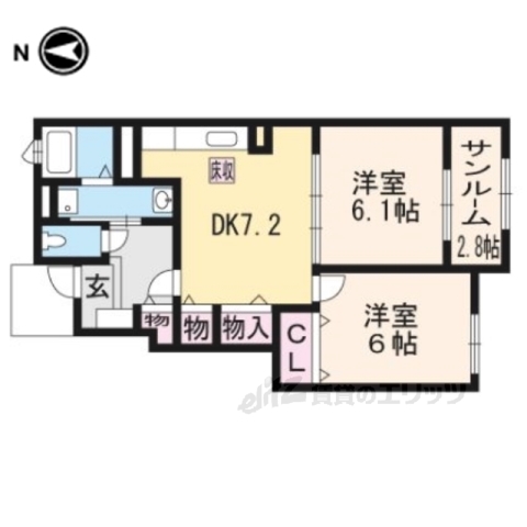 亀岡市篠町浄法寺のアパートの間取り