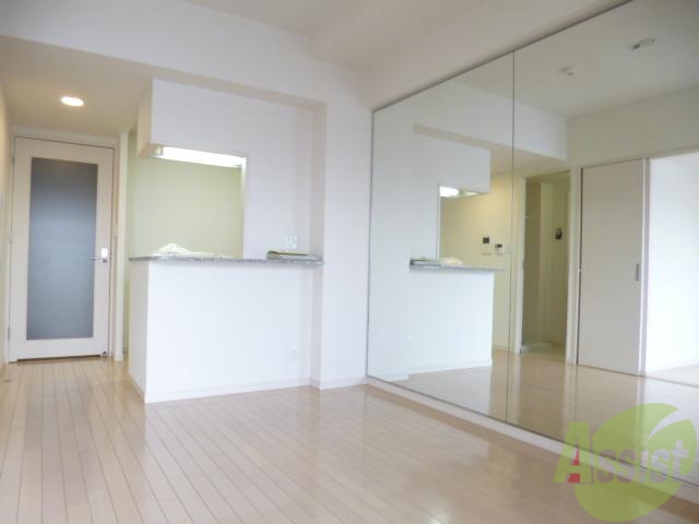 居室・リビング　鏡ばりなのでお部屋がとてもひろくかんじます