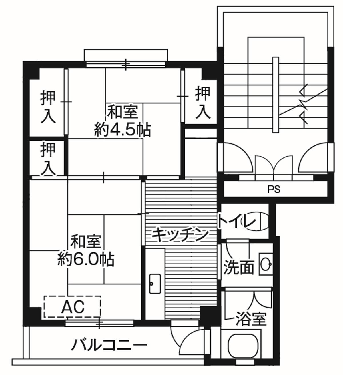 ＪＲ内房線 君津駅 徒歩20分 5階建 築55年の間取り写真