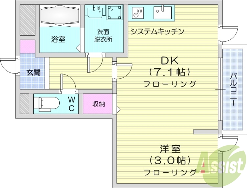 仙台市若林区なないろの里のアパートの間取り