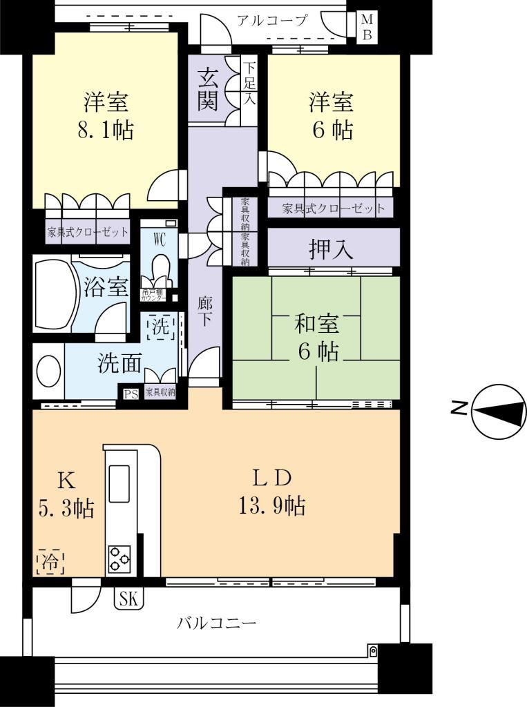 つくば市研究学園のマンションの間取り