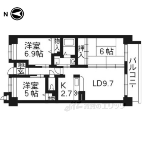 京都市西京区松室吾田神町のマンションの間取り