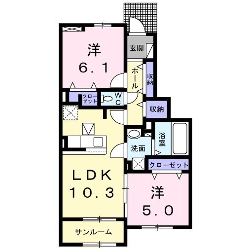 宇部市大字東岐波のアパートの間取り