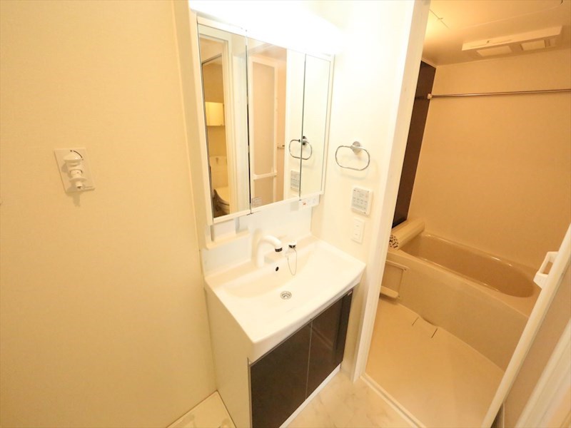 洗面設備　脱衣所　独立洗面台（シャンプードレッサー付）収納スペース有