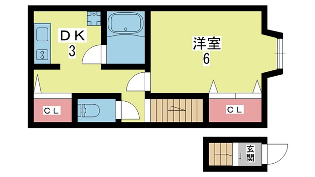 阪急宝塚線 庄内駅 徒歩11分 2階建 築62年の間取り写真