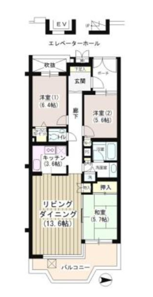 都営浅草線 泉岳寺駅 徒歩6分 7階建 築27年の間取り写真