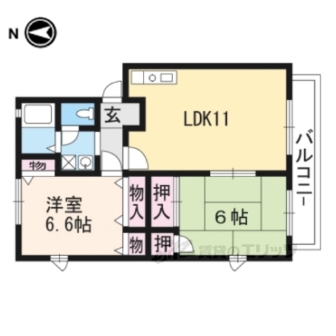 宇治市莵道のアパートの間取り