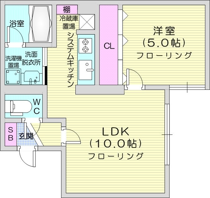 札幌市東区北三十八条東のマンションの間取り