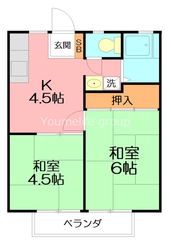 小田原市城山のアパートの間取り