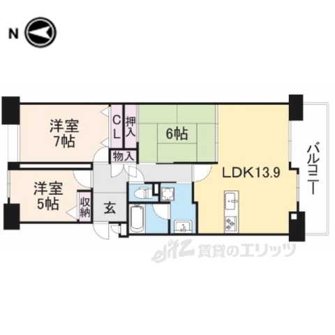 生駒市小明町のマンションの間取り