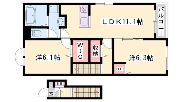 メゾングレーヌ東出Bの間取り