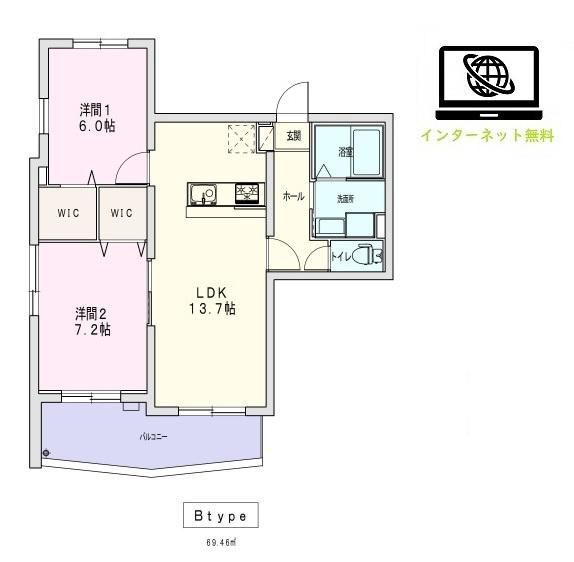 菊川市堀之内のマンションの間取り