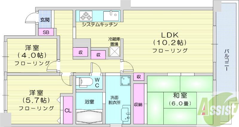 地下鉄東西線 琴似駅 徒歩1分 9階建 築40年の間取り写真