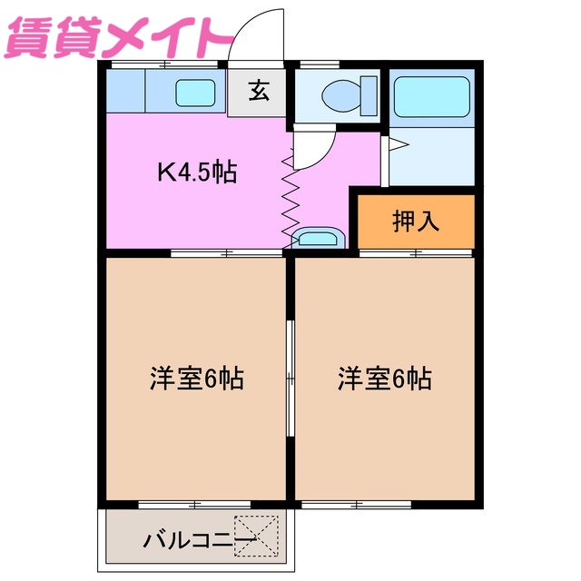 松阪市宝塚町のアパートの間取り