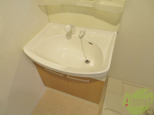 洗面設備　シャンプードレッサー付きなので、嬉しいですね。