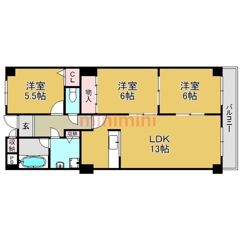 茨木市沢良宜西のマンションの間取り