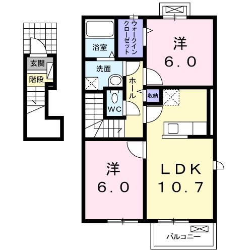 宇部市東梶返のアパートの間取り