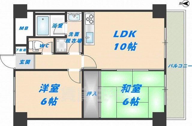 東大阪市長田西のマンションの間取り