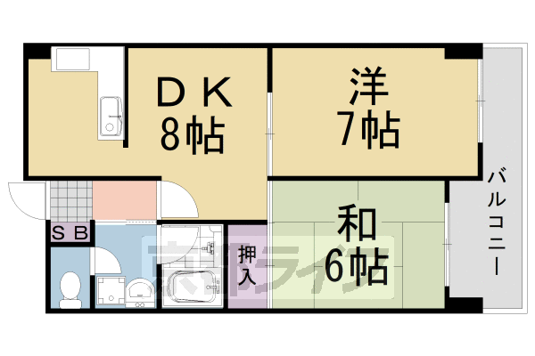 京都市西京区下津林東芝ノ宮町のマンションの間取り