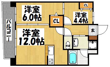 福岡市博多区東那珂のマンションの間取り